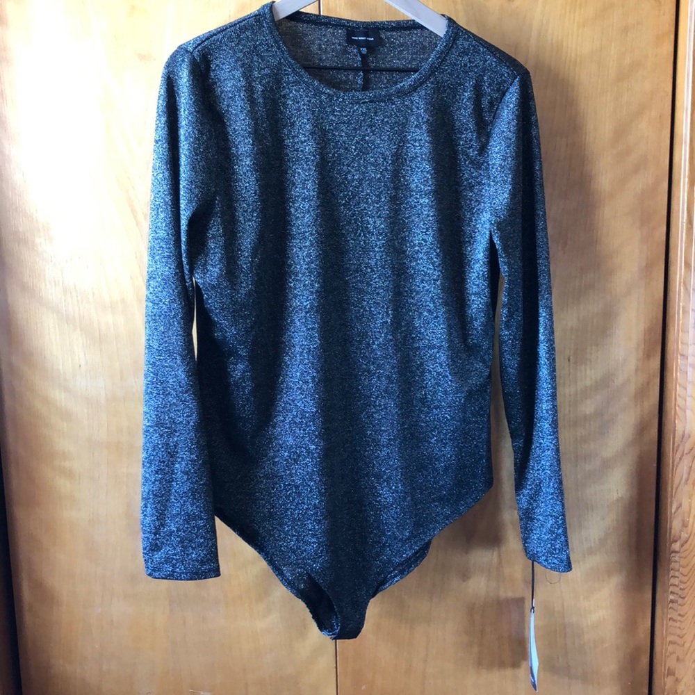 NWT Who What Wear Sparkly Black Long Sleeve Bodysuit XXL